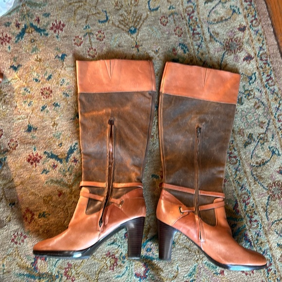 LAUREN RALPH LAUREN MISA Brown Leather Suede Knee High Boots - Picture 6 of 16